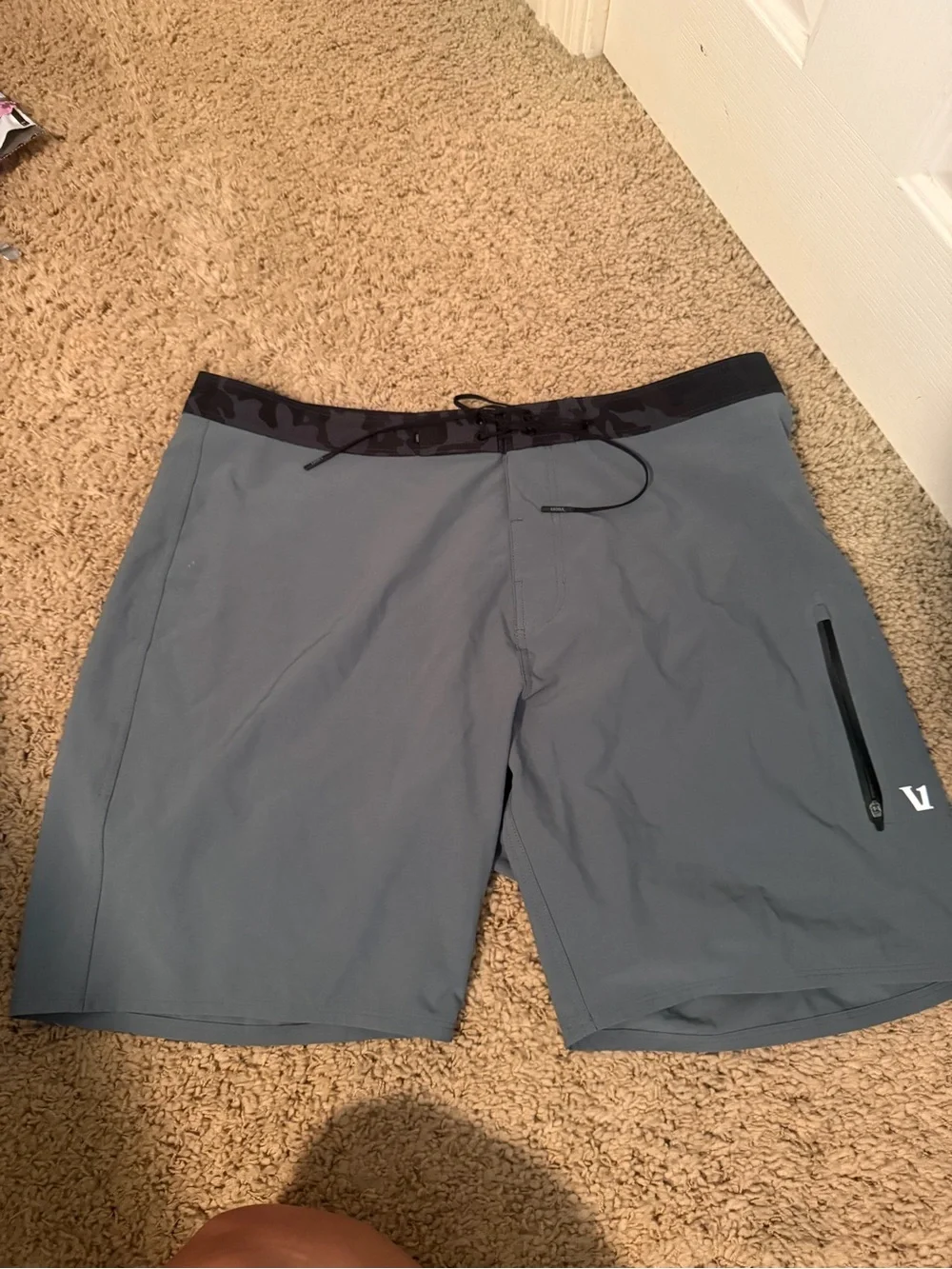 Men's Gray Swim Trunks with Black Waistband
